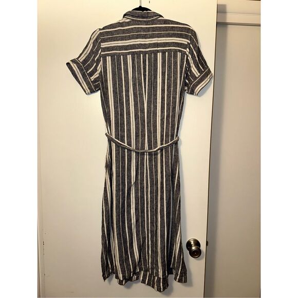 Banana Republic Blue White Stripe Linen Midi Collared Belted Dress 10 EUC - Picture 5 of 9